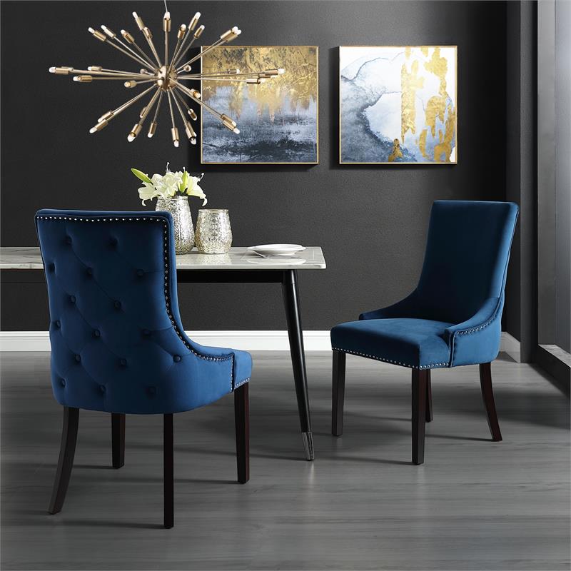 Posh Living Kinsley Velvet Dining Chair in Navy Blue (Set of 2)