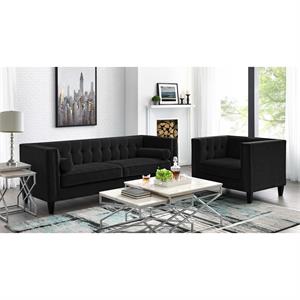 Posh Living Phoenix Button Tufted Velvet Accent Chair in Black
