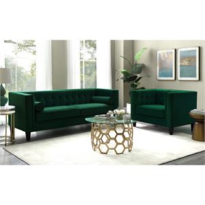 Posh Living Phoenix Button Tufted Velvet Accent Chair in Green