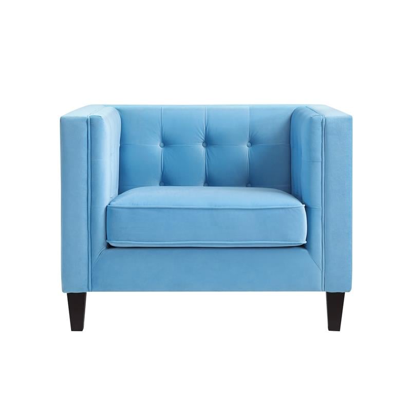 Posh Living Phoenix Button Tufted Velvet Accent Chair in Sky Blue