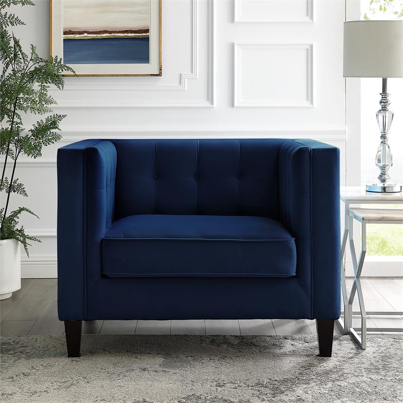 Posh Living Phoenix Button Tufted Velvet Accent Chair in Navy Blue
