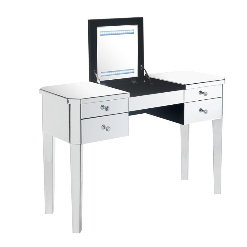 Posh Living Curt 4-Storage Drawers Mirrored Flip Top LED Vanity Table in Black
