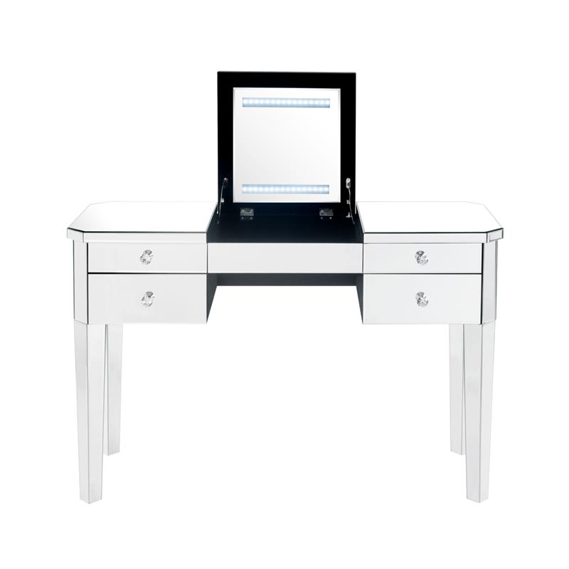Posh Living Curt 4-Storage Drawers Mirrored Flip Top LED Vanity Table in Black