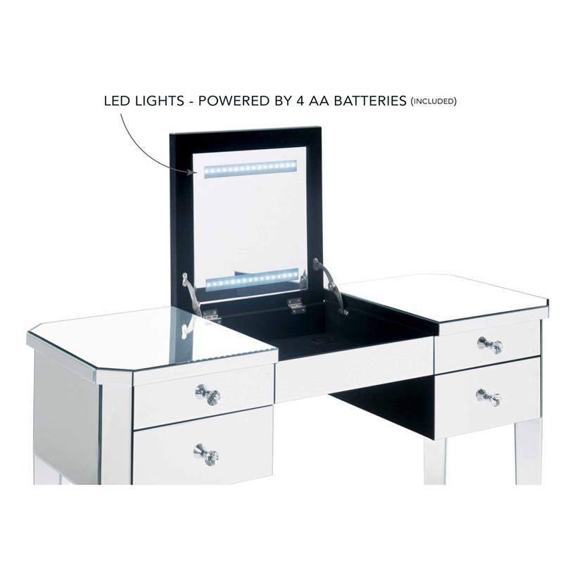 Posh Living Curt 4-Storage Drawers Mirrored Flip Top LED Vanity Table in Black