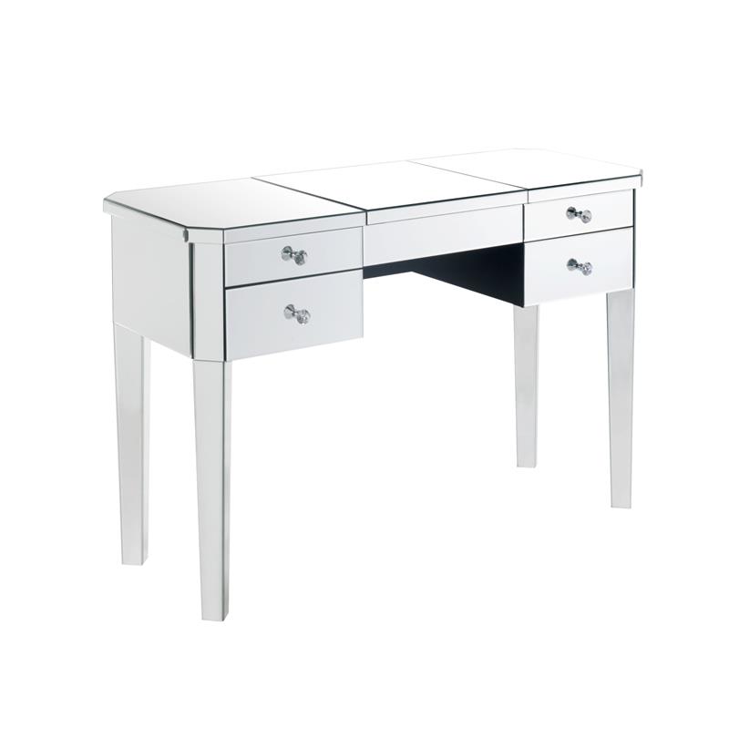 Posh Living Curt 4-Storage Drawers Mirrored Flip Top LED Vanity Table in Black