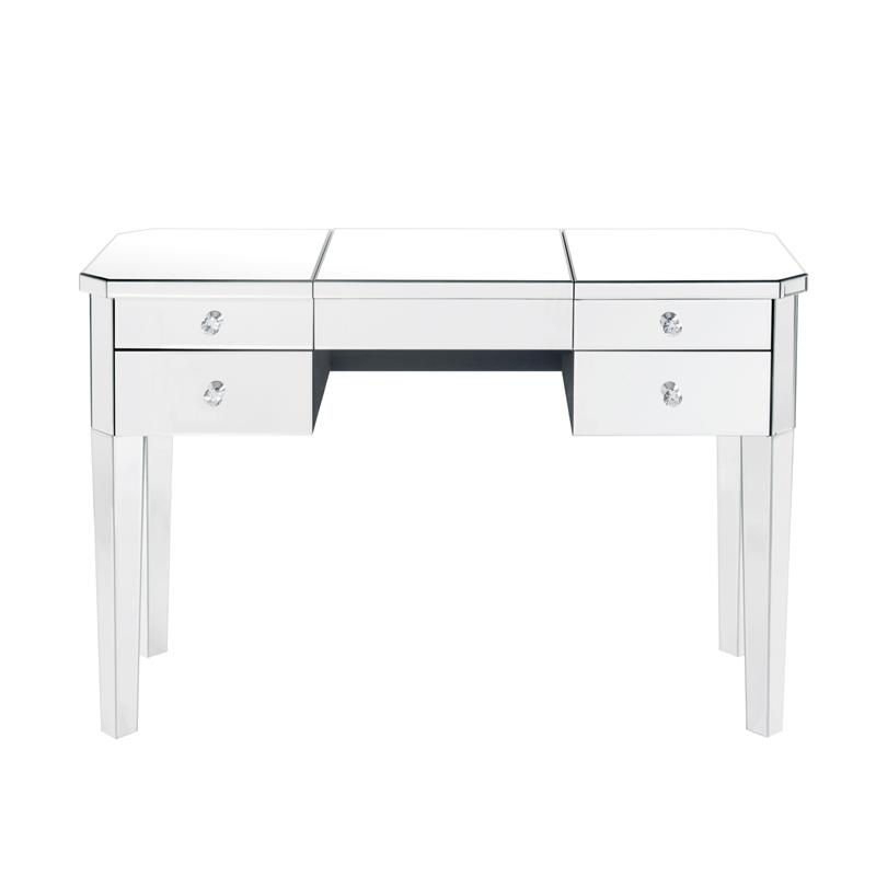 Posh Living Curt 4-Storage Drawers Mirrored Flip Top LED Vanity Table in Black