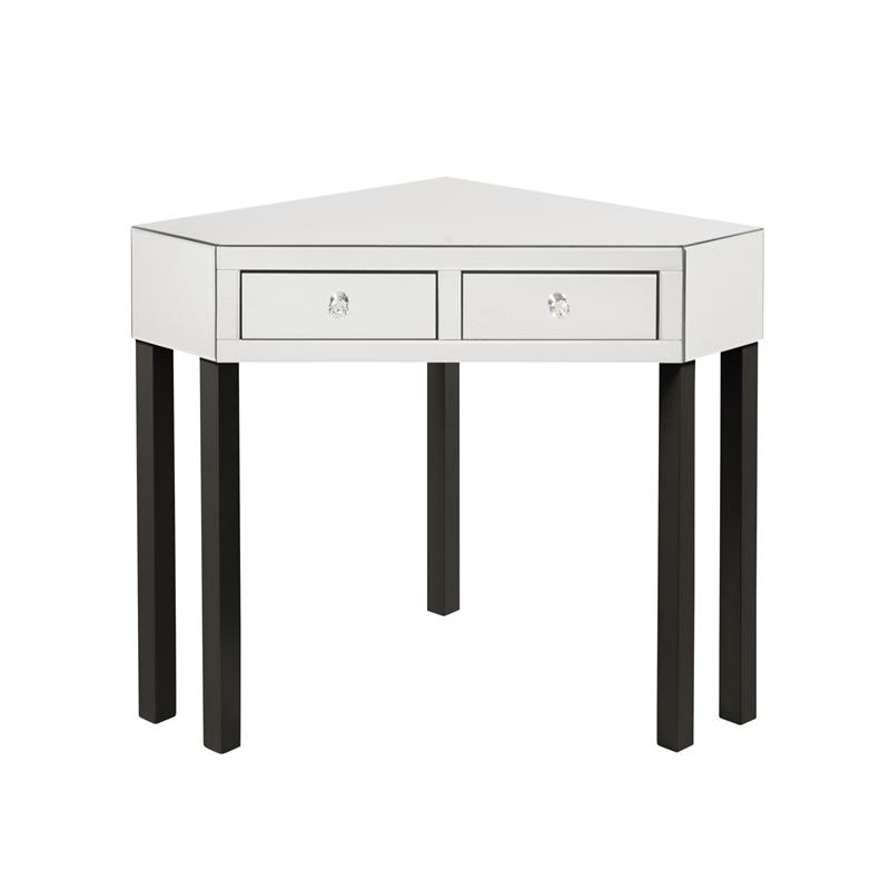 Posh Living Perry Mirrored Corner Bedroom Vanity with Stool in Black