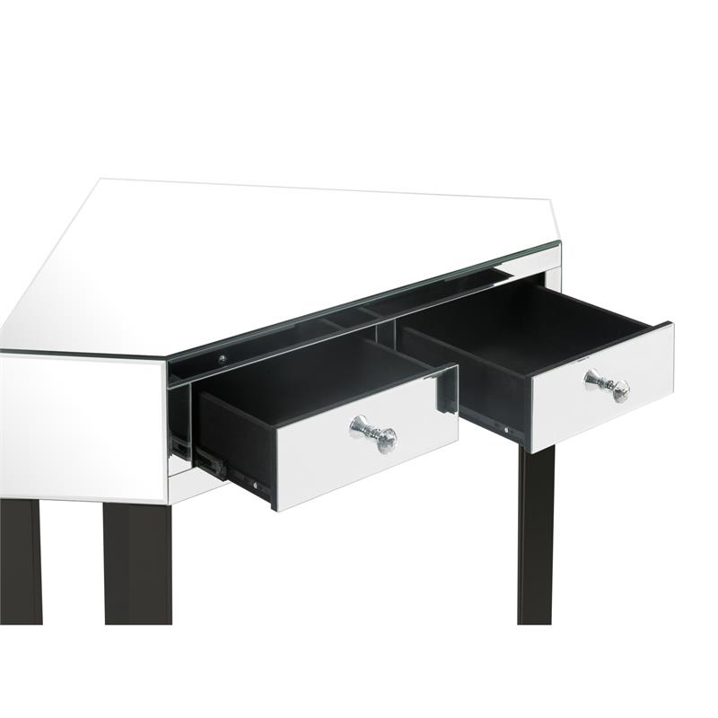 Posh Living Perry Mirrored Corner Bedroom Vanity with Stool in Black