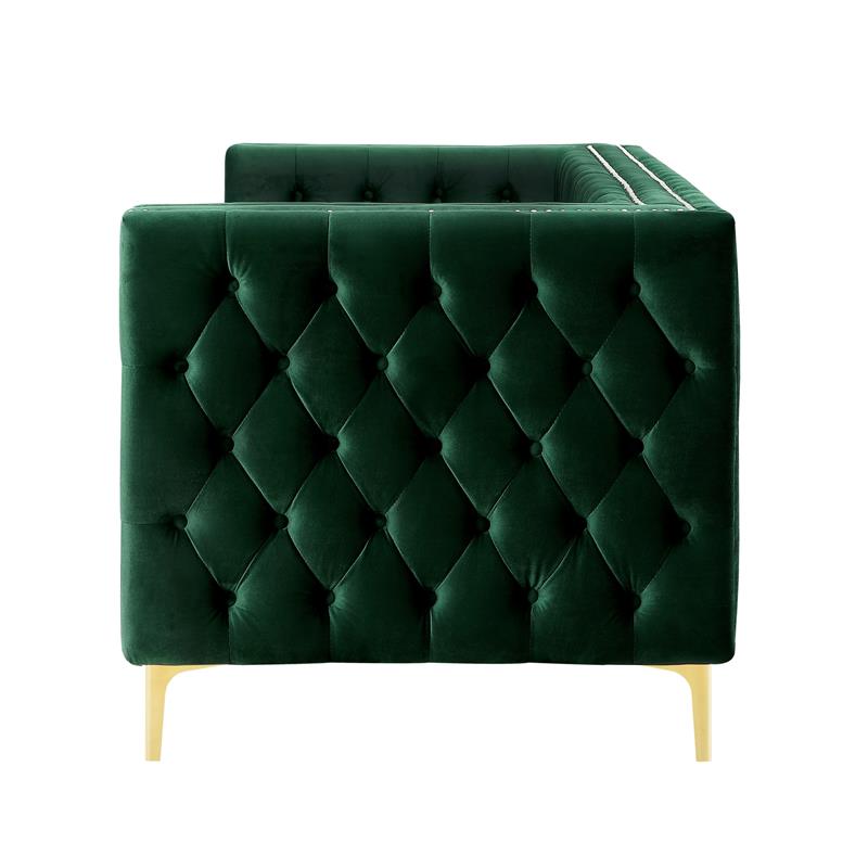 Posh Living Levi Tufted Velvet 3-Seat Sofa with Nailhead Trim in Hunter Green
