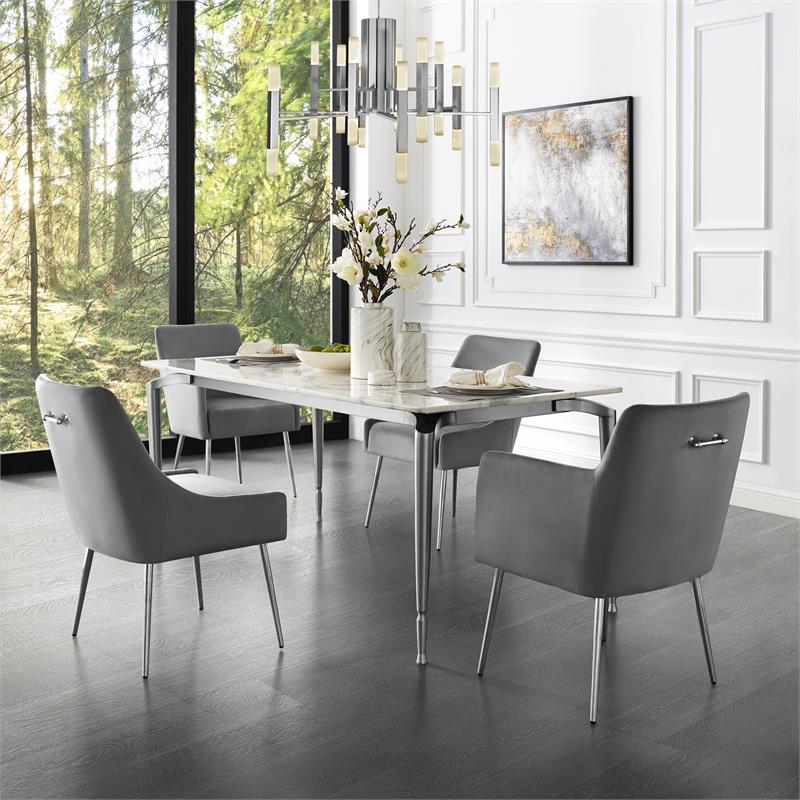 Posh Living Perogo Velvet Dining Chair in Light Gray/Chrome (Set of 2)