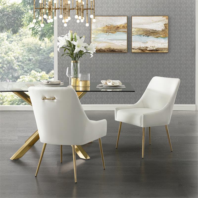 Posh Living Perogo Faux Leather Dining Chair in White (Set of 2)