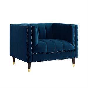 Posh Living Soraya Velvet Accent Chair with Nailhead Trim in Navy/Gold
