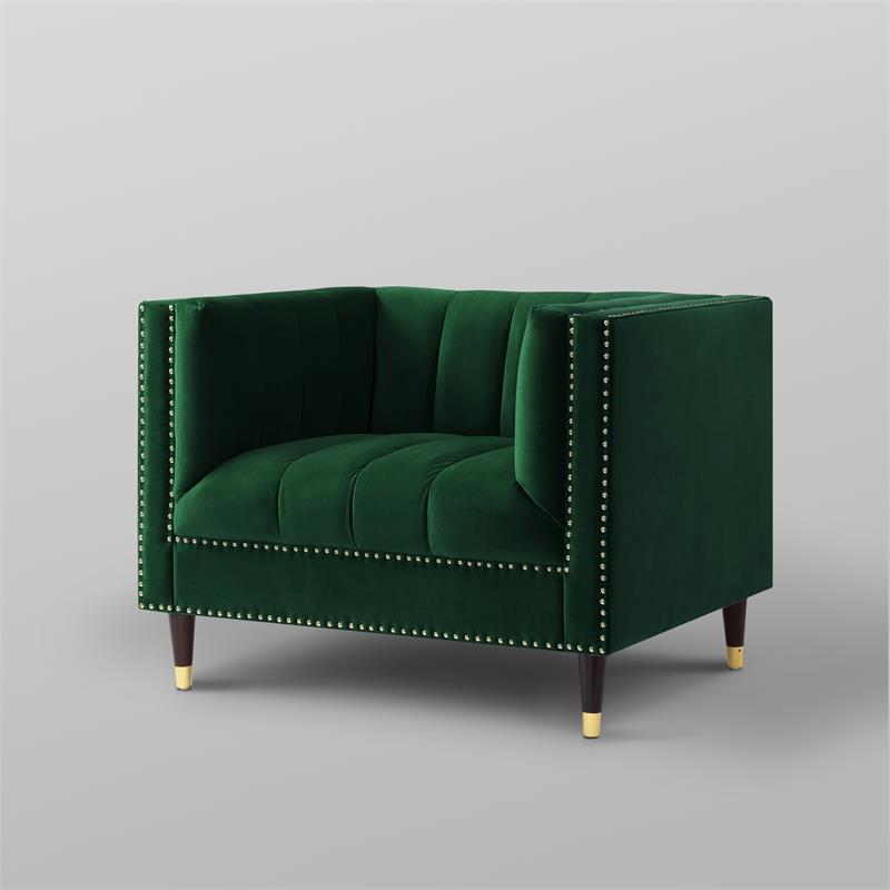 Posh Living Soraya Velvet Accent Chair with Nailhead Trim in Hunter Green/Gold
