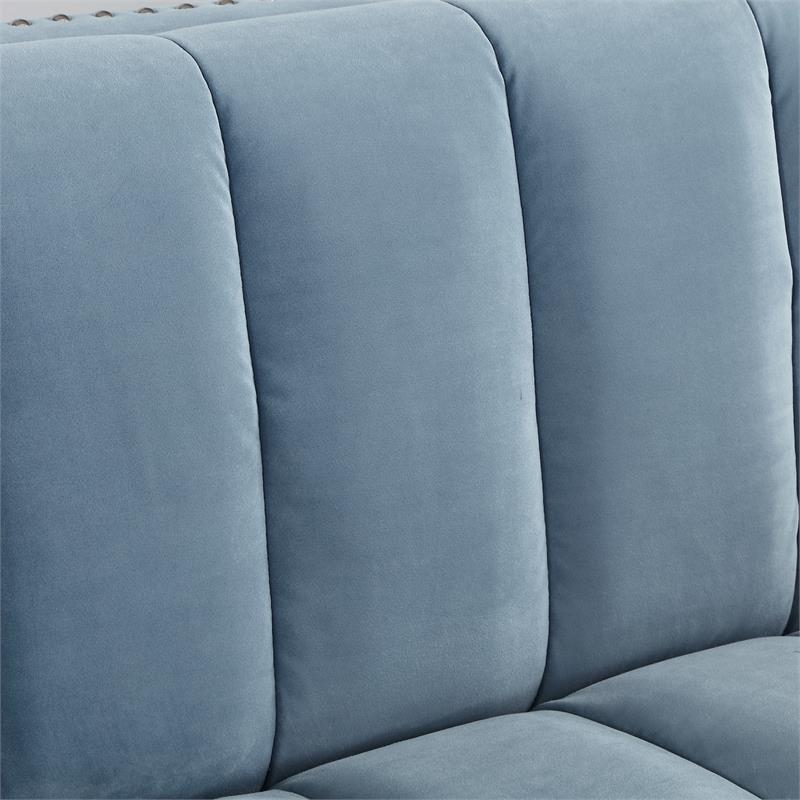 Posh Living Soraya Tufted Velvet Sofa with Nailhead Trim in Slate Blue/Chome