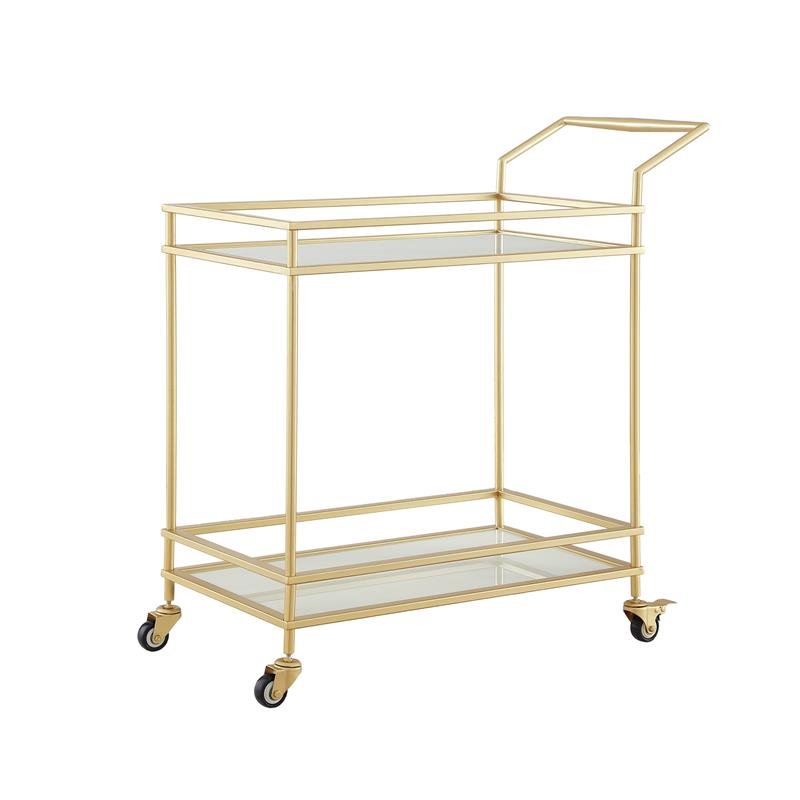Posh Living Karin Tempered Glass Shelf Bar Serving Cart in Gold/White