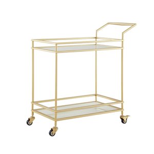 Posh Living Karin Tempered Glass Shelf Bar Serving Cart in Gold/White