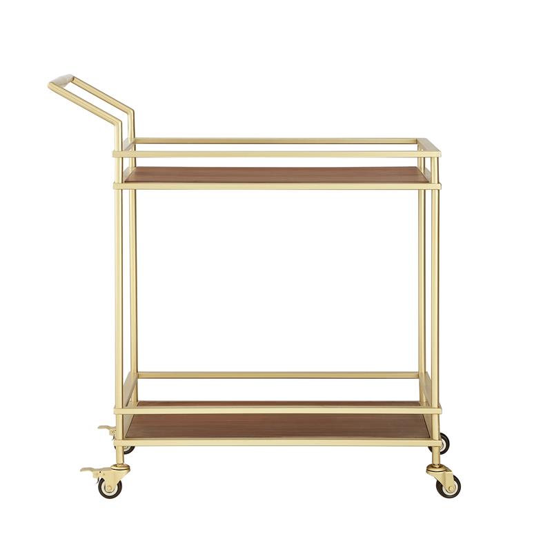 Posh Living Karin Tempered Glass Shelf Bar Serving Cart in Gold/Walnut