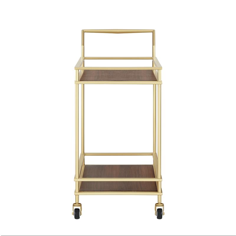 Posh Living Karin Tempered Glass Shelf Bar Serving Cart in Gold/Walnut