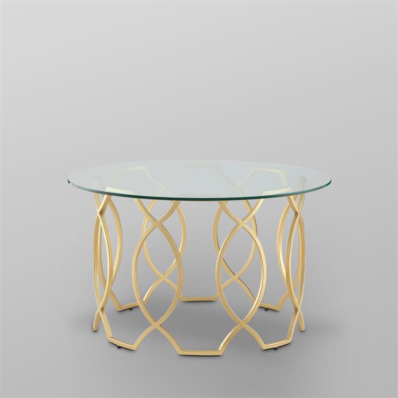 Posh Living Nadia Round Glass Top Coffee Table in Gold