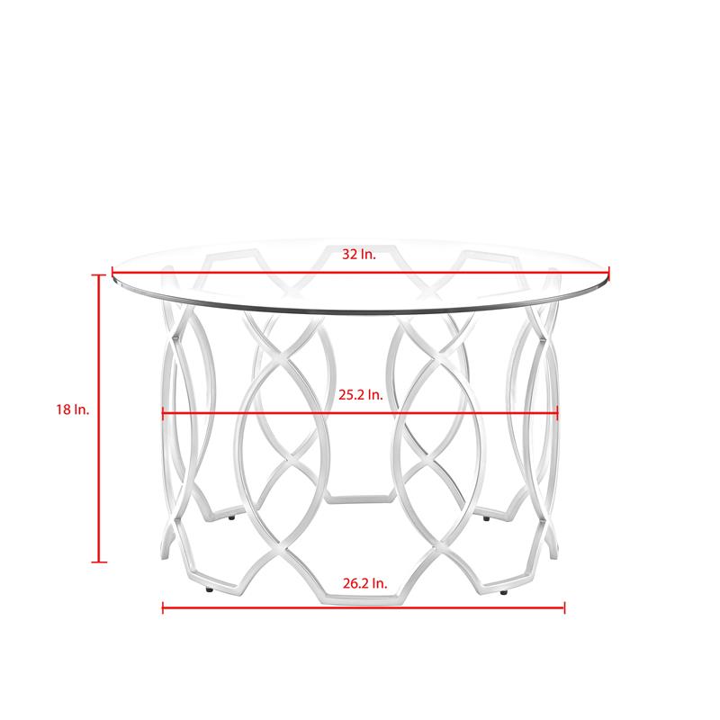 Posh Living Nadia Round Glass Top Coffee Table in Silver