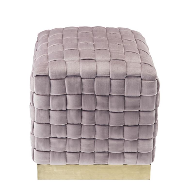 Posh Living Michirin Velvet Cube Ottoman with Metal Base in Lilac/Gold