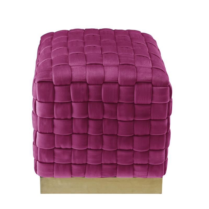 Posh Living Michirin Velvet Cube Ottoman with Metal Base in Fuchsia/Gold