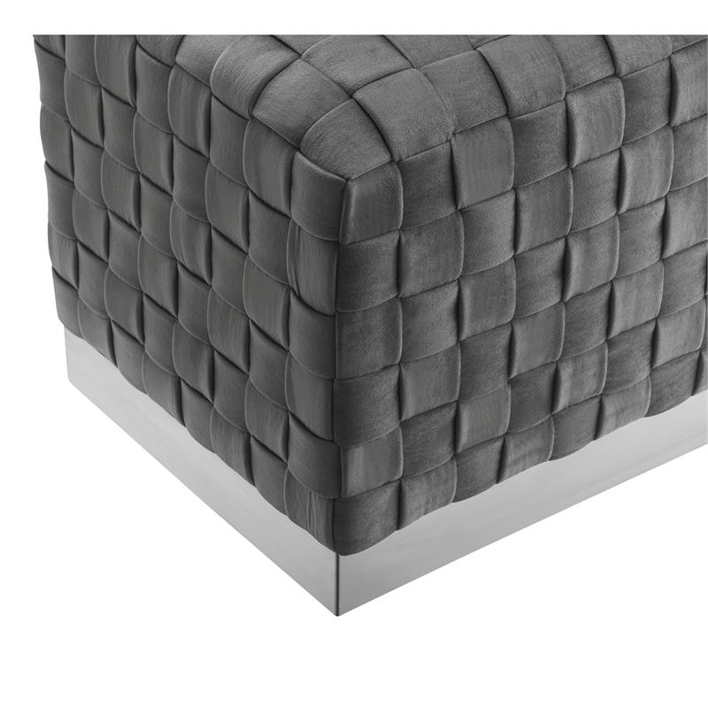 Posh Living Michirin Velvet Cube Ottoman with Metal Base in Gray/Chrome