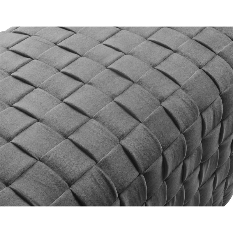 Posh Living Michirin Velvet Cube Ottoman with Metal Base in Gray/Chrome