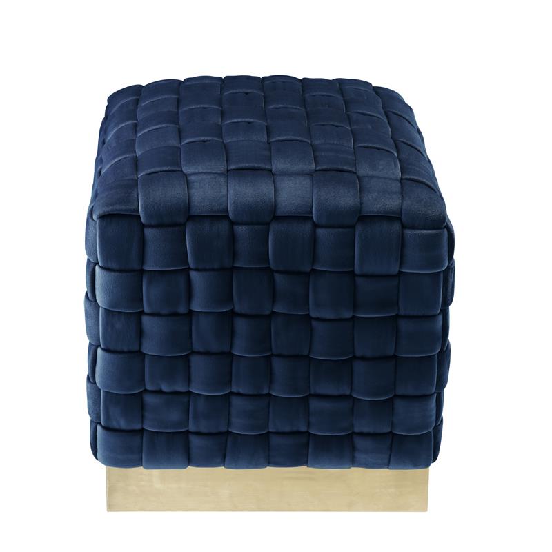 Posh Living Michirin Velvet Cube Ottoman with Metal Base in Navy/Gold