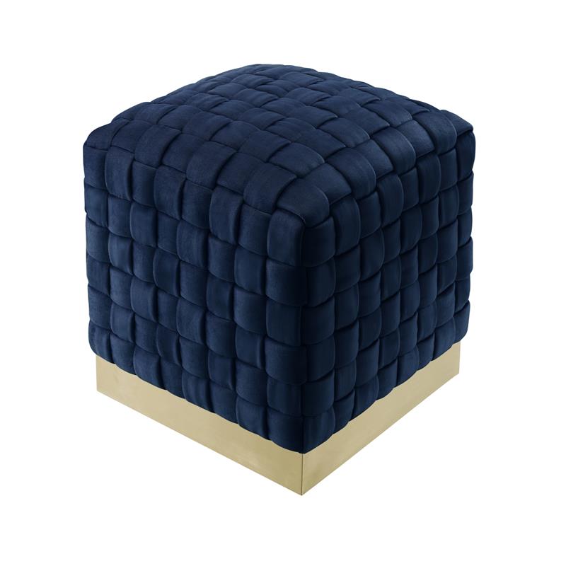 Posh Living Michirin Velvet Cube Ottoman with Metal Base in Navy/Gold