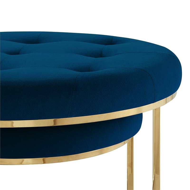 Posh Living Aaden Tufted Velvet Nesting Ottoman in Navy Blue/Gold (Set of 2)