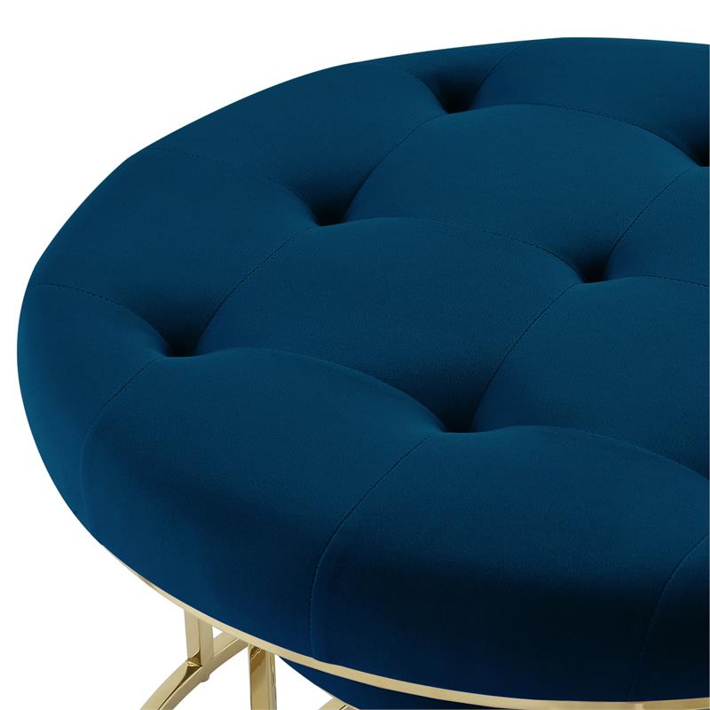 Posh Living Aaden Tufted Velvet Nesting Ottoman in Navy Blue/Gold (Set of 2)