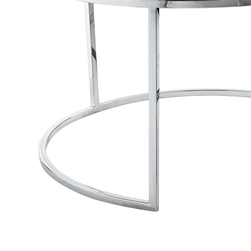 Posh Living Aaden Tufted Faux Leather Nesting Ottoman in White/Chrome (Set of 2)