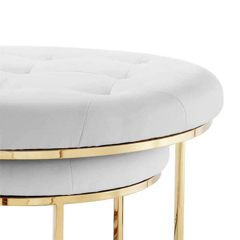 Posh Living Aaden Tufted Faux Leather Nesting Ottoman in White/Gold (Set of 2)