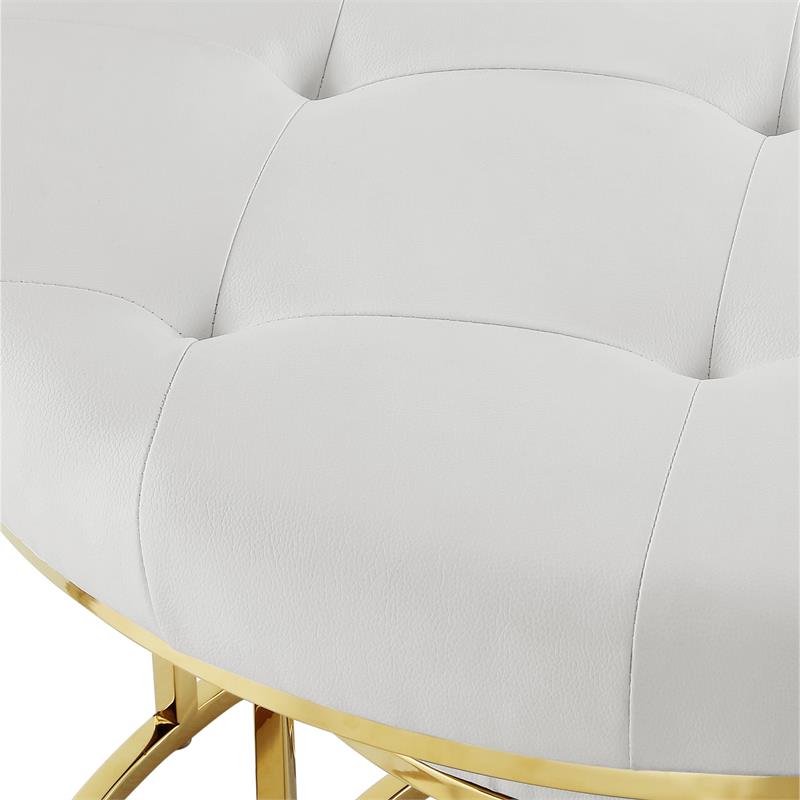 Posh Living Aaden Tufted Faux Leather Nesting Ottoman in White/Gold (Set of 2)