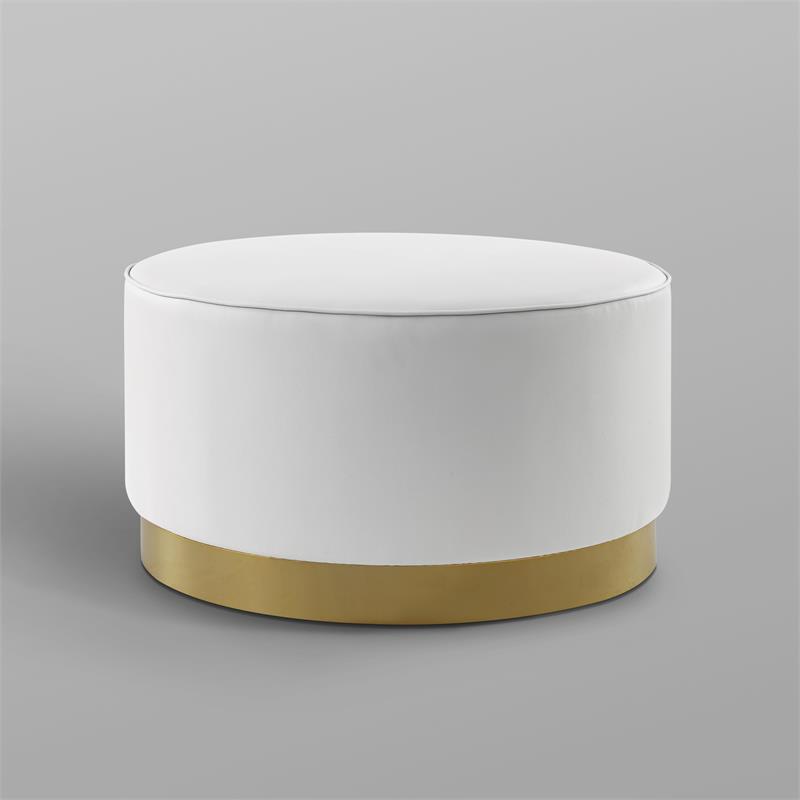 Posh Living Suchada Faux Leather Round Cocktail Ottoman in White/Gold