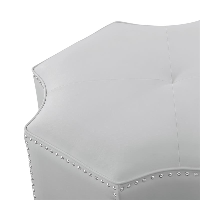 Posh Living Runrawin Faux Leather Octagon Cocktail Ottoman in Silver