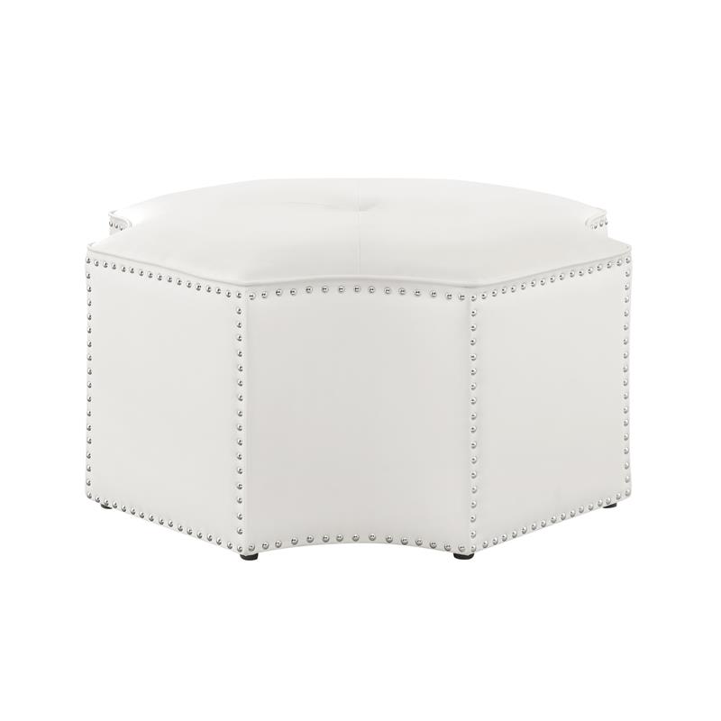Posh Living Runrawin Faux Leather Octagon Cocktail Ottoman in White