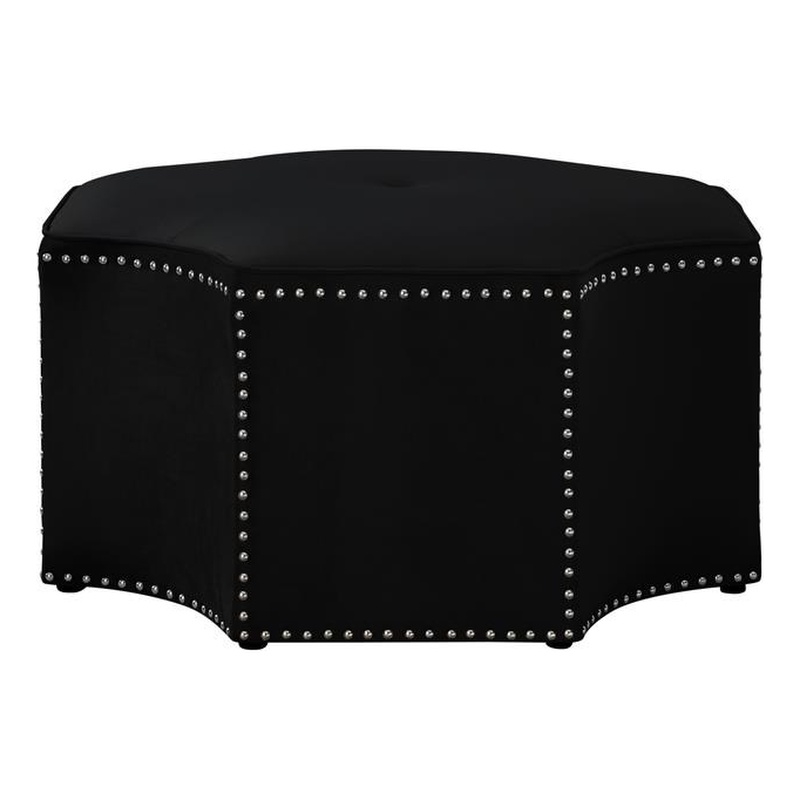 Posh Living Runrawin Velvet Upholstered Octagon Cocktail Ottoman in Black