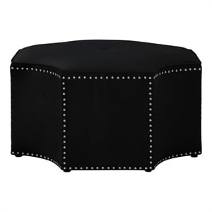 Posh Living Runrawin Velvet Upholstered Octagon Cocktail Ottoman in Black