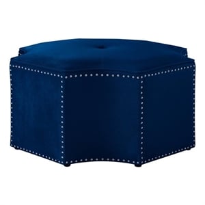 Posh Living Runrawin Velvet Upholstered Octagon Cocktail Ottoman in Navy Blue