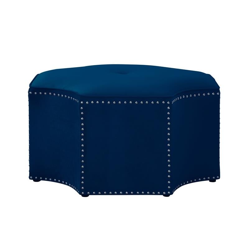 Posh Living Runrawin Velvet Upholstered Octagon Cocktail Ottoman in Navy Blue