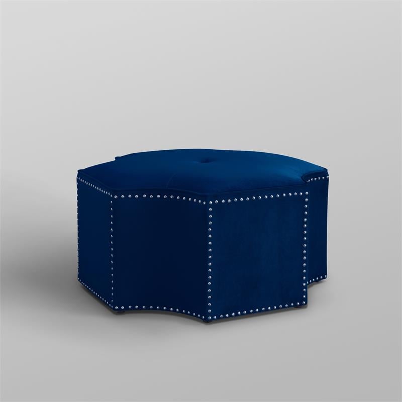 Posh Living Runrawin Velvet Upholstered Octagon Cocktail Ottoman in Navy Blue