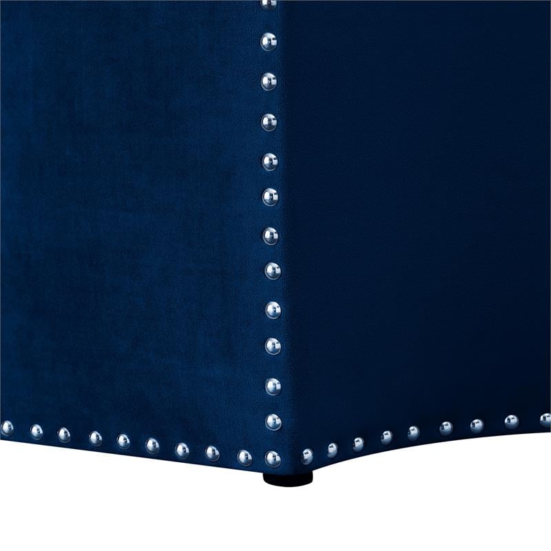 Posh Living Runrawin Velvet Upholstered Octagon Cocktail Ottoman in Navy Blue