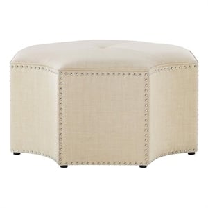Posh Living Runrawin Linen Fabric Octagon Cocktail Ottoman in Cream/White