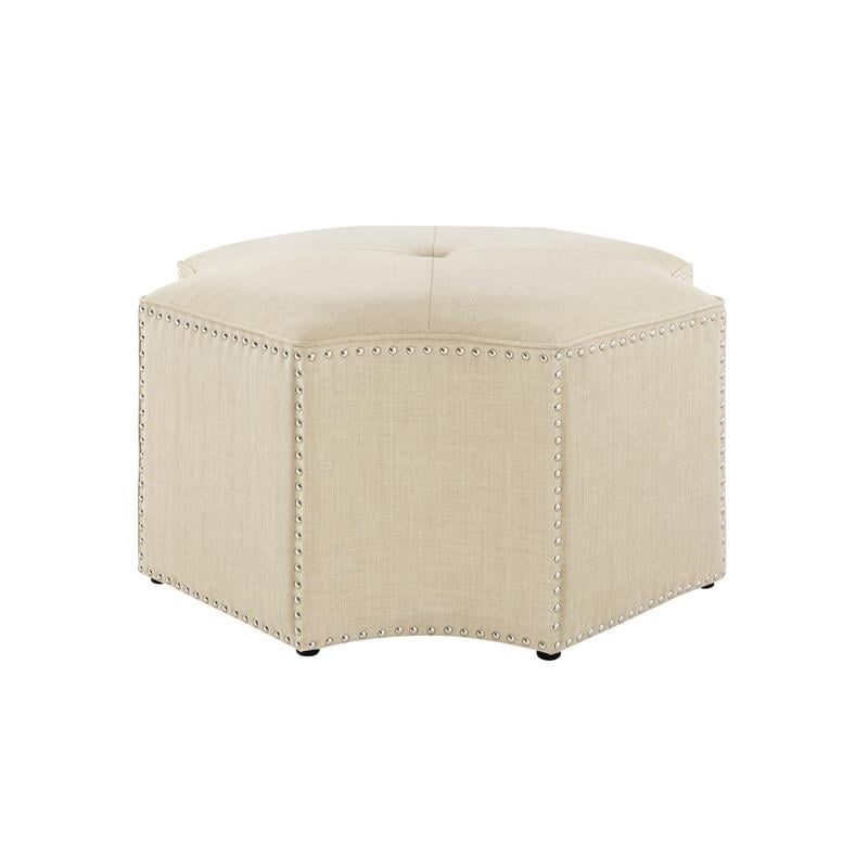 Posh Living Runrawin Linen Fabric Octagon Cocktail Ottoman in Cream/White