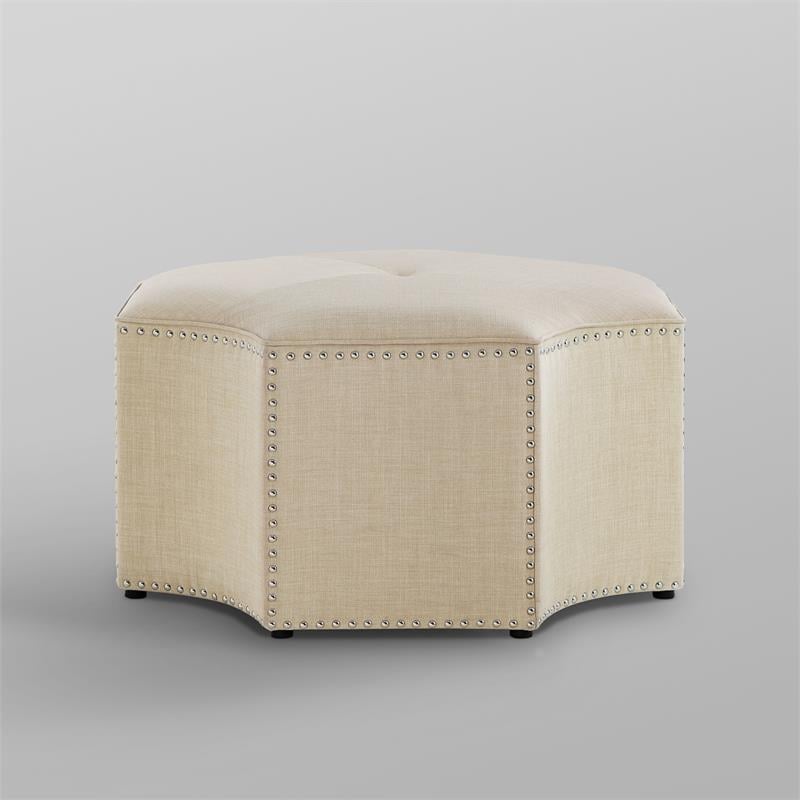 Posh Living Runrawin Linen Fabric Octagon Cocktail Ottoman in Cream/White