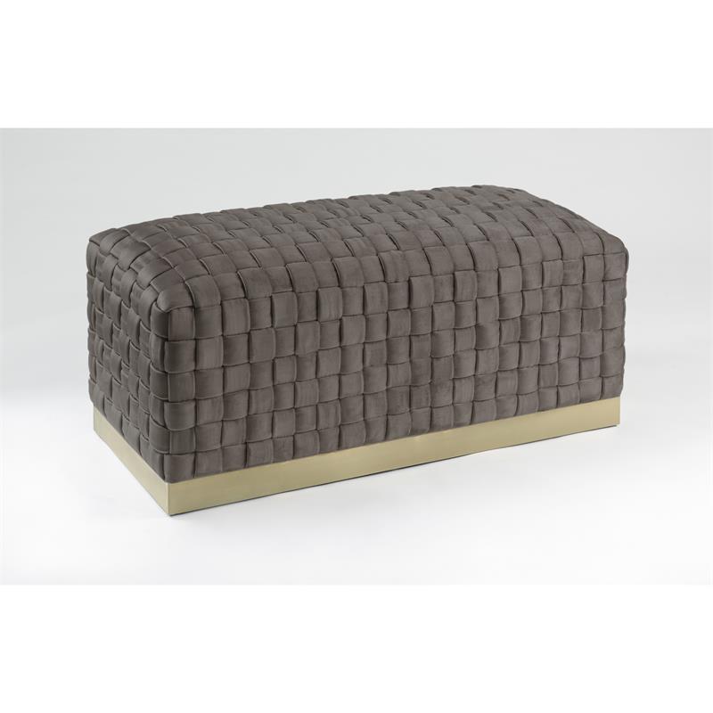 Posh Living Michirin Woven Velvet Bench in Taupe/Gold