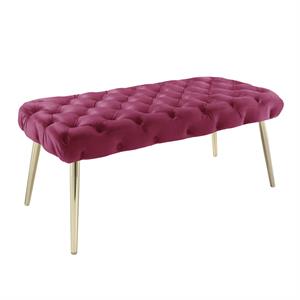 Posh Living Dia Button Tufted Velvet Bench with Metal Legs in Fuchsia/Gold
