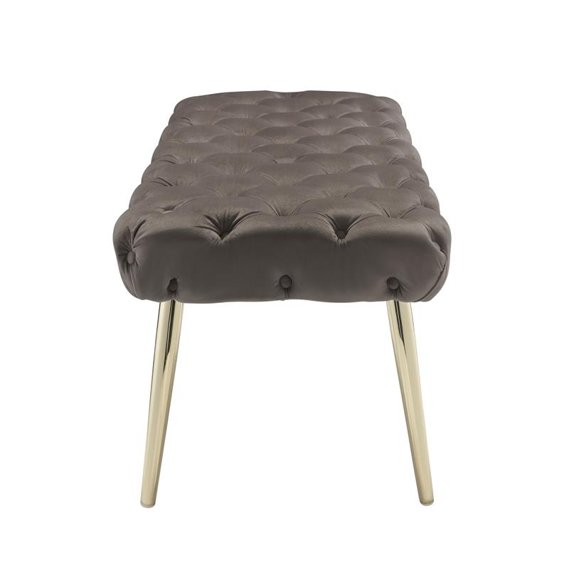 Posh Living Dia Button Tufted Velvet Bench with Metal Legs in Taupe/Gold